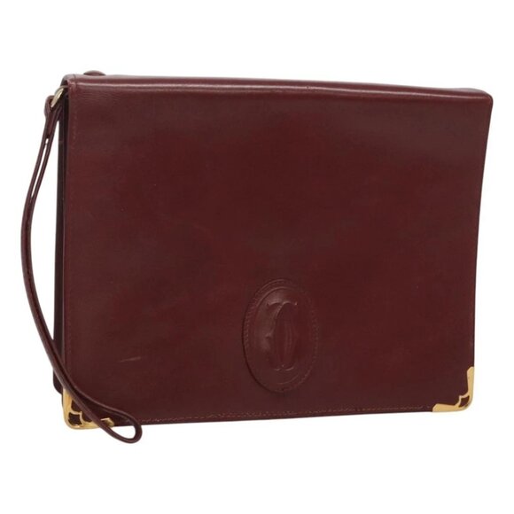 Cartier Handbags - CARTIER Must Line Clutch Bag Leather Bordeaux Gold Auth bs27354